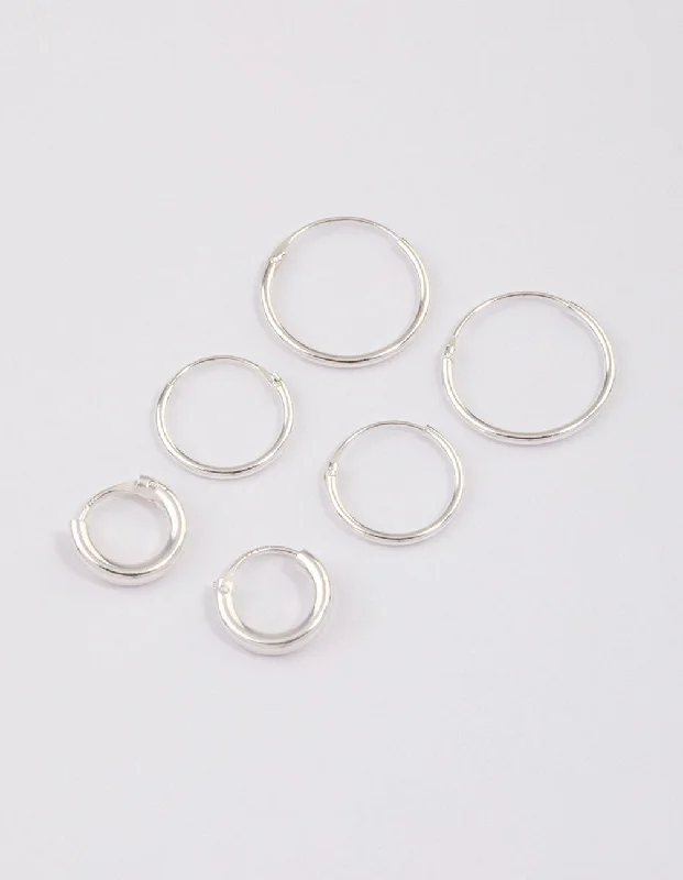 Light clay earrings-Sterling Silver Mixed Thick Hoop Earrings Pack