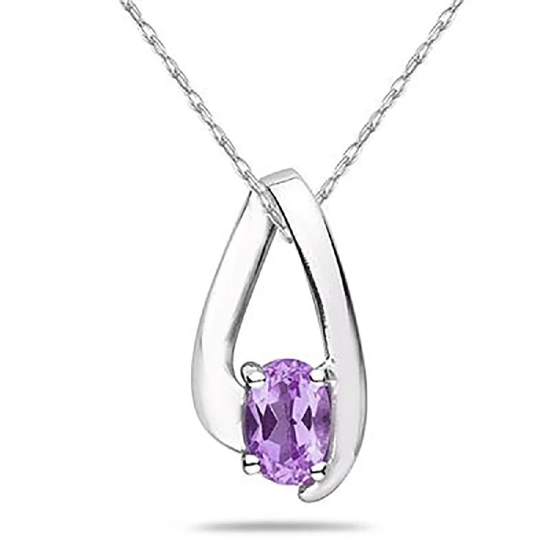 Layered link necklaces-Amethyst Loop Pendant Necklace 10K White Gold