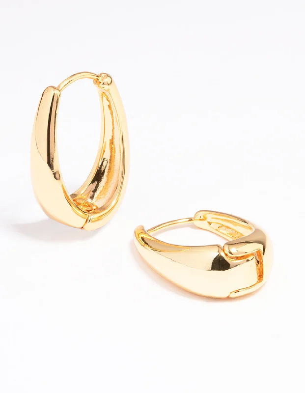 Silk tassel earrings-Gold Plated Oval Hoop Earrings