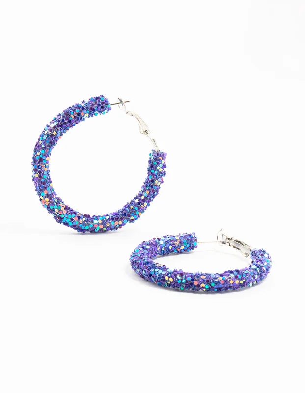 Trekker braid earrings-Purple Crushed Stones Hoop Earrings