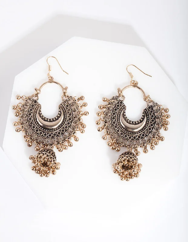 Thin hoop earrings-Antique Gold Bead Drop Jhumka Earrings