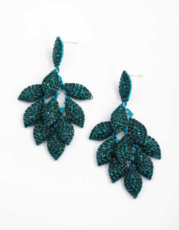 Worn medallion earrings-Matte Green Diamante Leaf Earrings