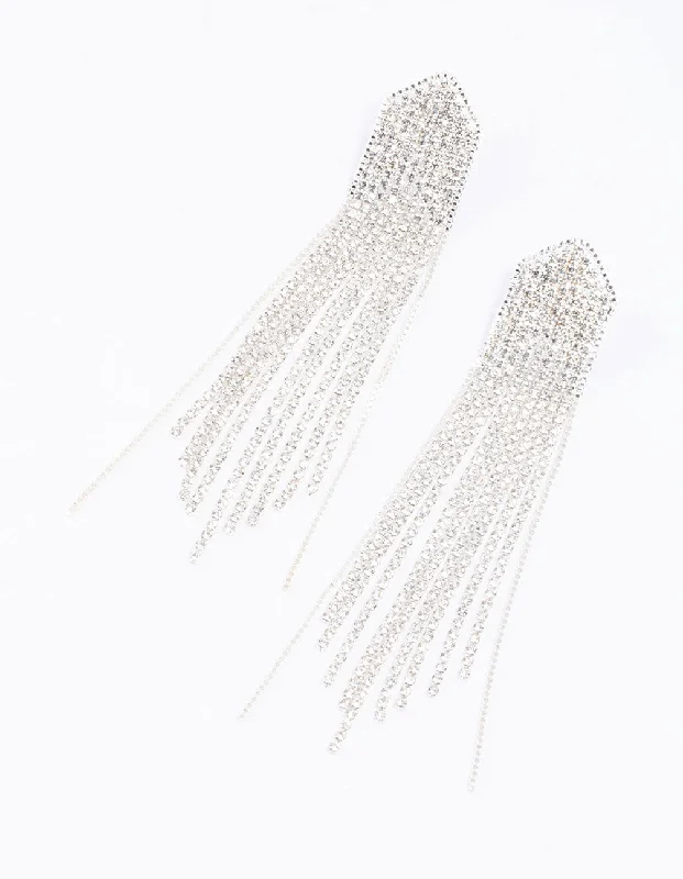 Silk cord earrings-Silver Multi Chain Pointed Drop Earrings