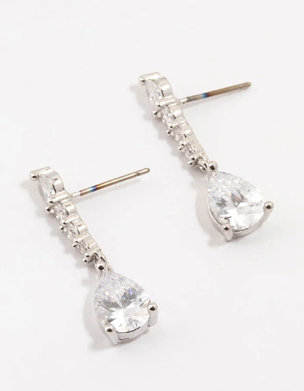 Swirl shape earrings-Silver Cubic Zirconia Drop Earrings