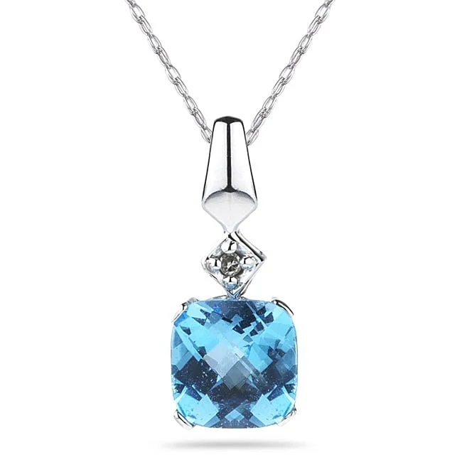 Floating gem necklaces-Marquee 10k White Gold Blue Topaz and Cushion-cut Diamond Necklace