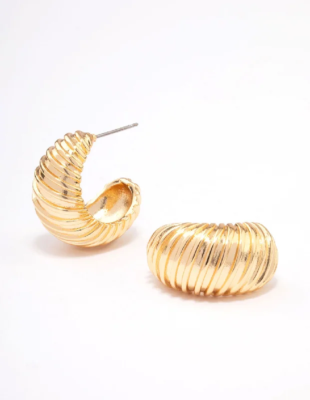 Playful pair earrings-Gold Plated Bold Croissant Hoop Earrings