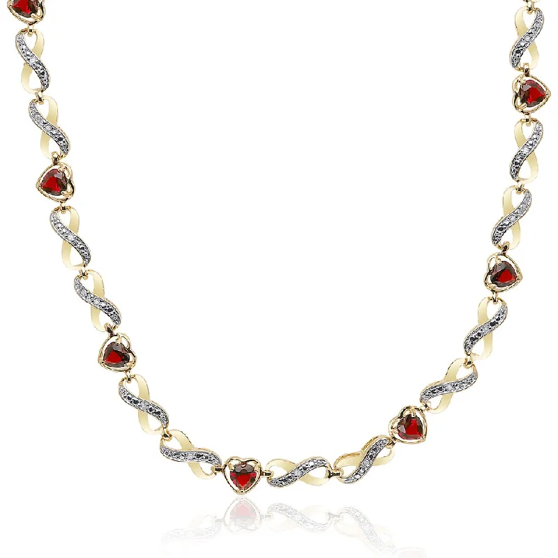 Vivid stone necklaces-Dolce Giavonna Gold Overlay 1/4ct TDW Diamond Garnet Infinity Heart Necklace (I-J, I2-I3) - Red/Yellow