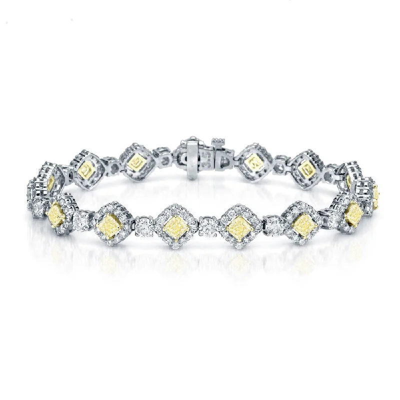 Loop charm bangles-Auriya 18K White Gold 10.25ct TDW Fancy Yellow Cushion-Cut Diamond Halo Link Bracelet