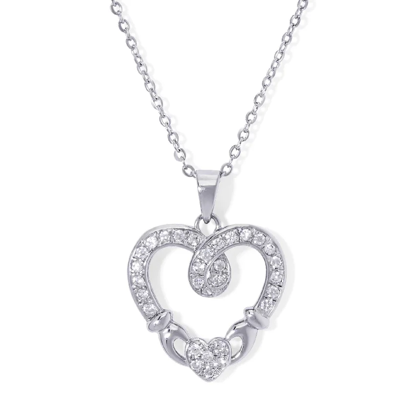 Worn medallion necklaces-Victoria Townsend Silver Plated Cubic Zirconia Claddagh Heart Pendant Necklace