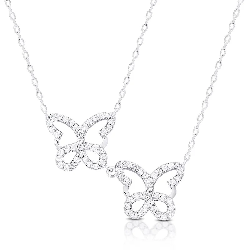 Thick bar necklaces-Samantha Stone Sterling Silver Cubic Zirconia Butterfly Necklace