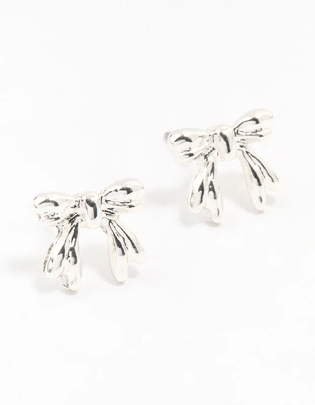 Light drop earrings-Silver Bow Stud Earrings