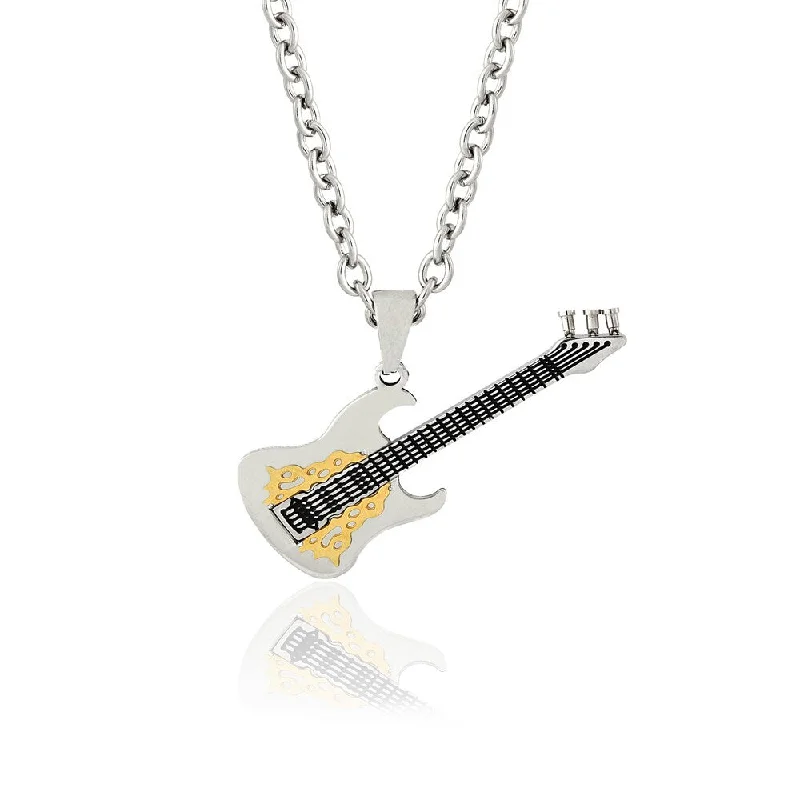 Raised disc necklaces-Gemeni Stainless Steel Two Tone Guitar Pendant Necklace