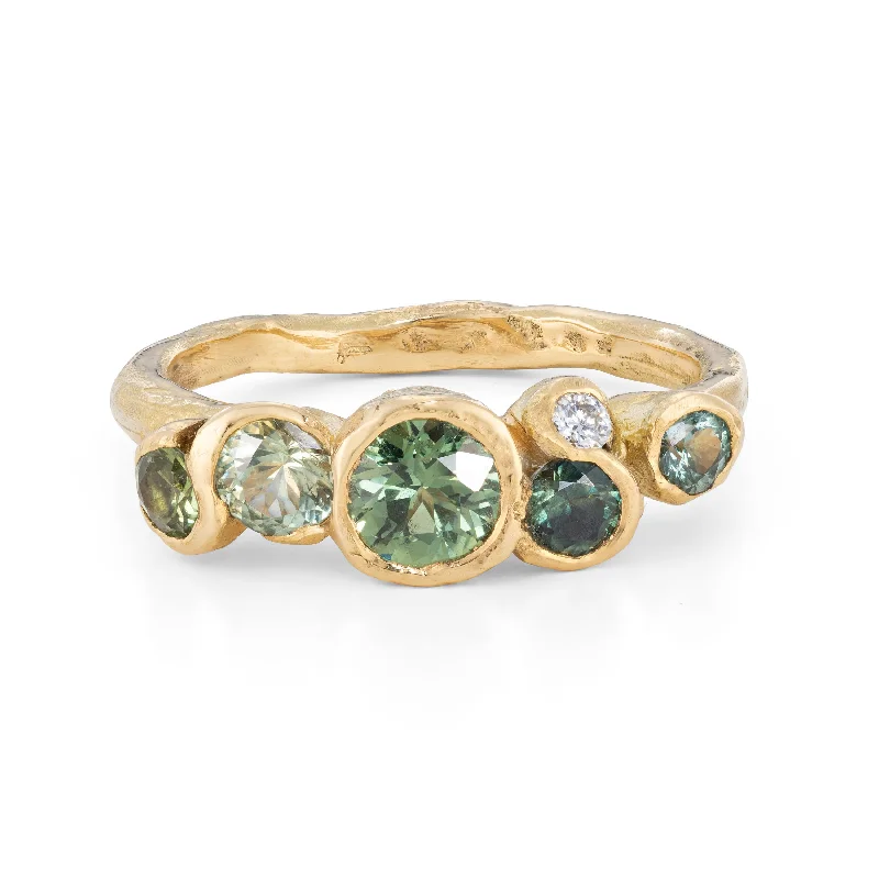 Subtle accent engagement rings-Sea Green Sapphire Nori Ring