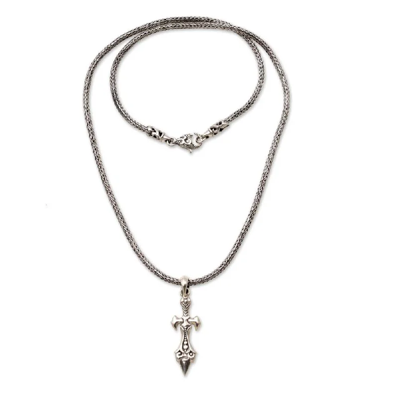 Wide chain necklaces-NOVICA Handmade Men's Sterling Silver 'Sword of Airlangga' Necklace (Indonesia)