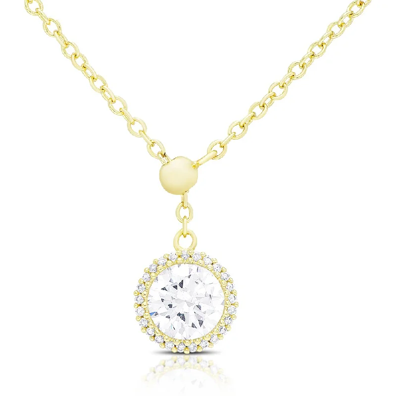 Spinel necklaces-Dolce Giavonna Gold Over Silver or Sterling Silver Cubic Zirconia Circle Adjustable Necklace