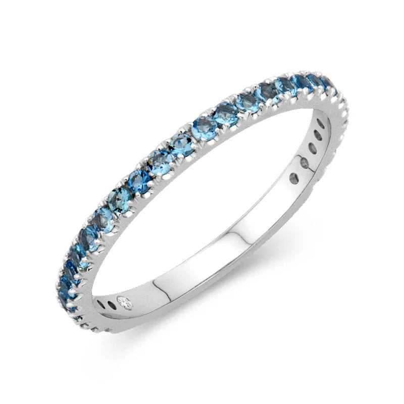 Vivid druzy engagement rings-14K White Gold 0.66cttw. Blue Zircon Stackable Birthstone Ring - December