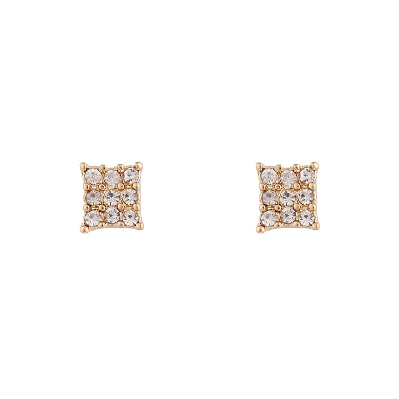 Bold cross earrings-Gold Diamante Pave Square Stud Earrings