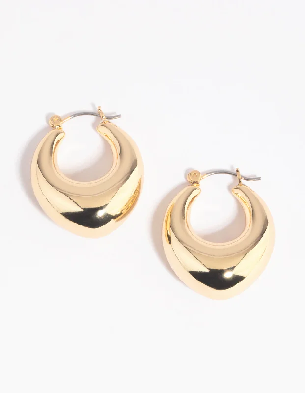 Trekker feather earrings-Gold-Plated Creole Hoop Earrings