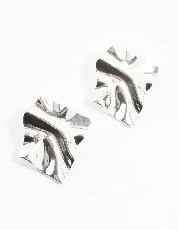 Smooth drop earrings-Silver Plated Warped Metal Stud Earrings