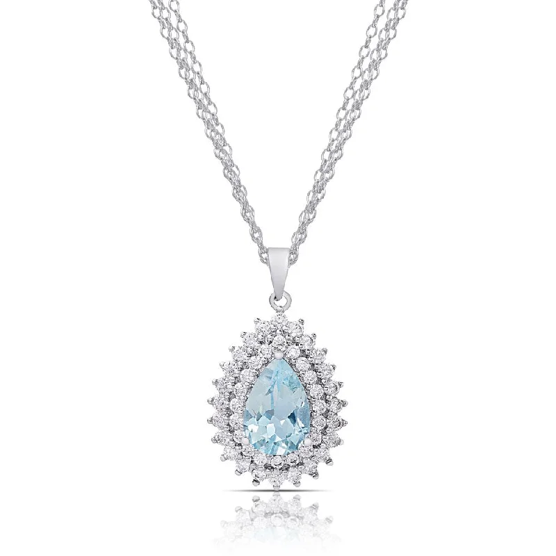 Fine bead necklaces-Dolce Giavonna Silver Overlay Blue Topaz and Cubic Zirconia Teardrop Necklace