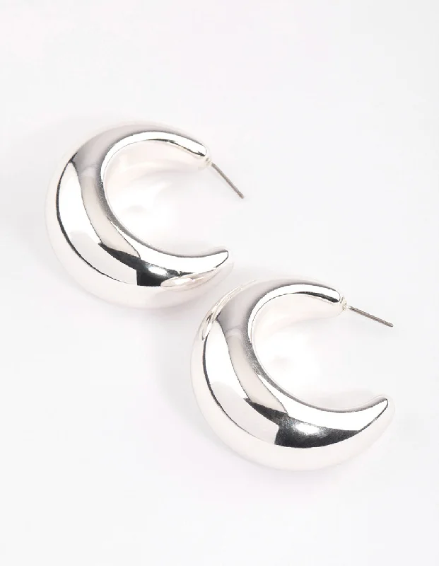 Trekker braid earrings-Silver Thick Puffy Hoop Earrings