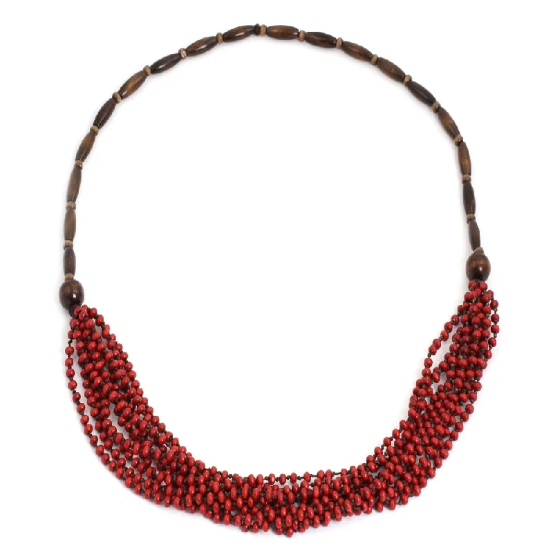 Linen cord necklaces-Handmade Littleleaf Boxwood 'Red Muse' Necklace (Thailand)