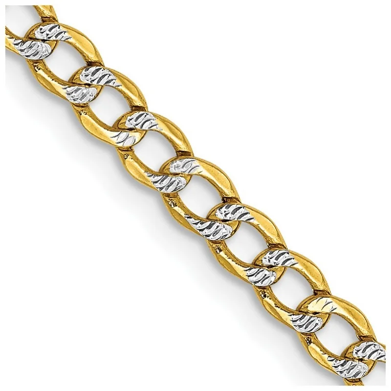 Wide chain bangles-Curata 14k Yellow Gold Mens 3.4mm Semi solid Pave Curb Chain Bracelet Options: 8" 9"