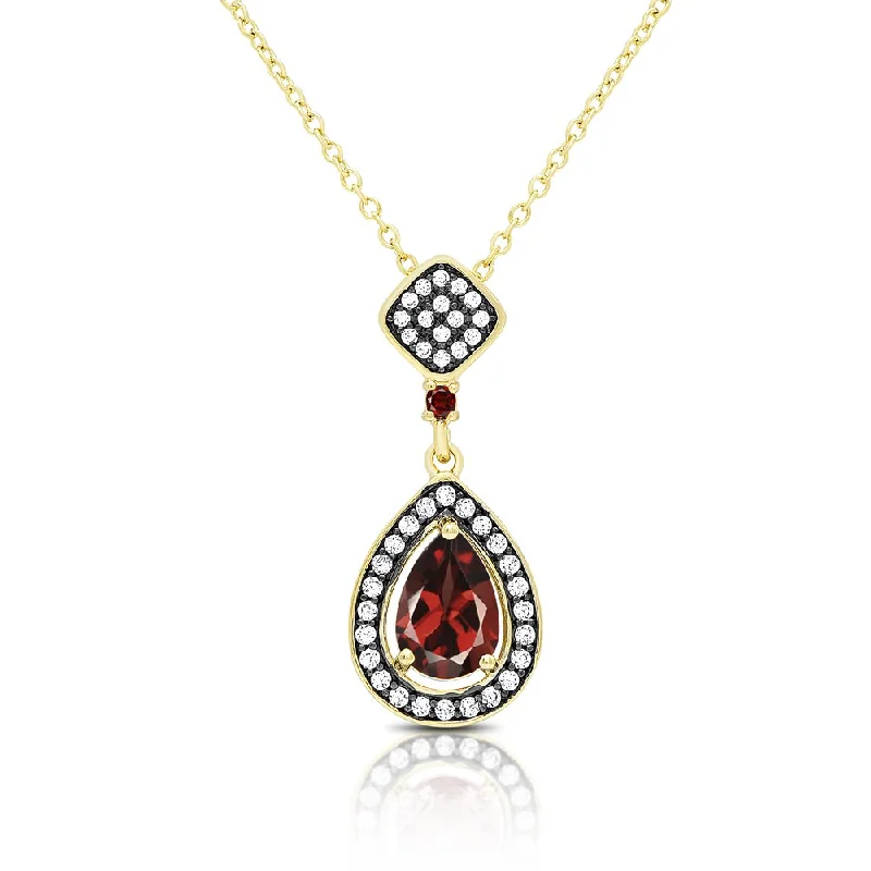 Radiant pearl necklaces-Samantha Stone Gold Over Sterling Silver Simulated Garnet and Cubic Zirconia Teardrop Necklace