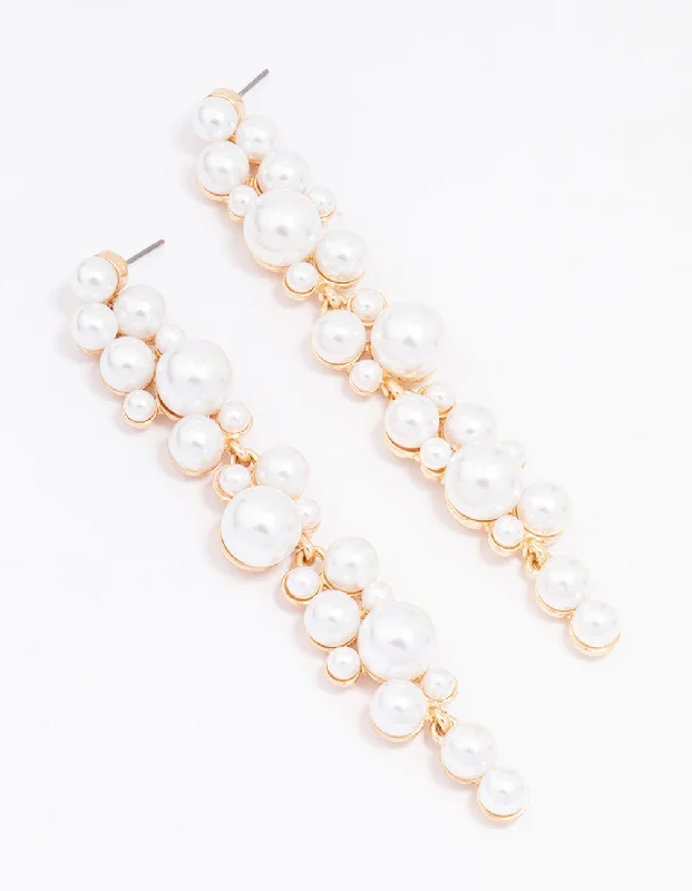 Swirl shape earrings-Gold Multi Pearl Drop Earrings