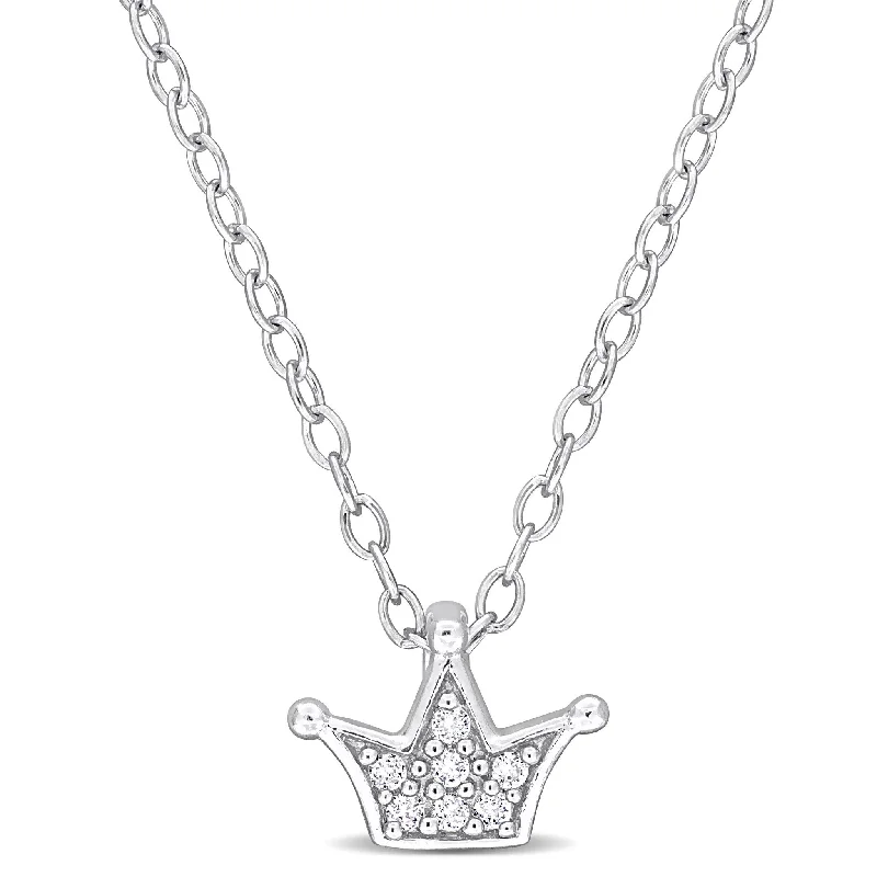 Thick bar necklaces-Miadora 1/10ct TGW Created White Sapphire Crown Necklace Sterling Silver