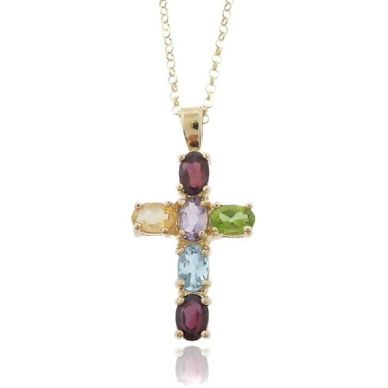 Galaxy charm necklaces-Dolce Giavonna 18k Gold Overlay Multi-gemstone Cross Necklace