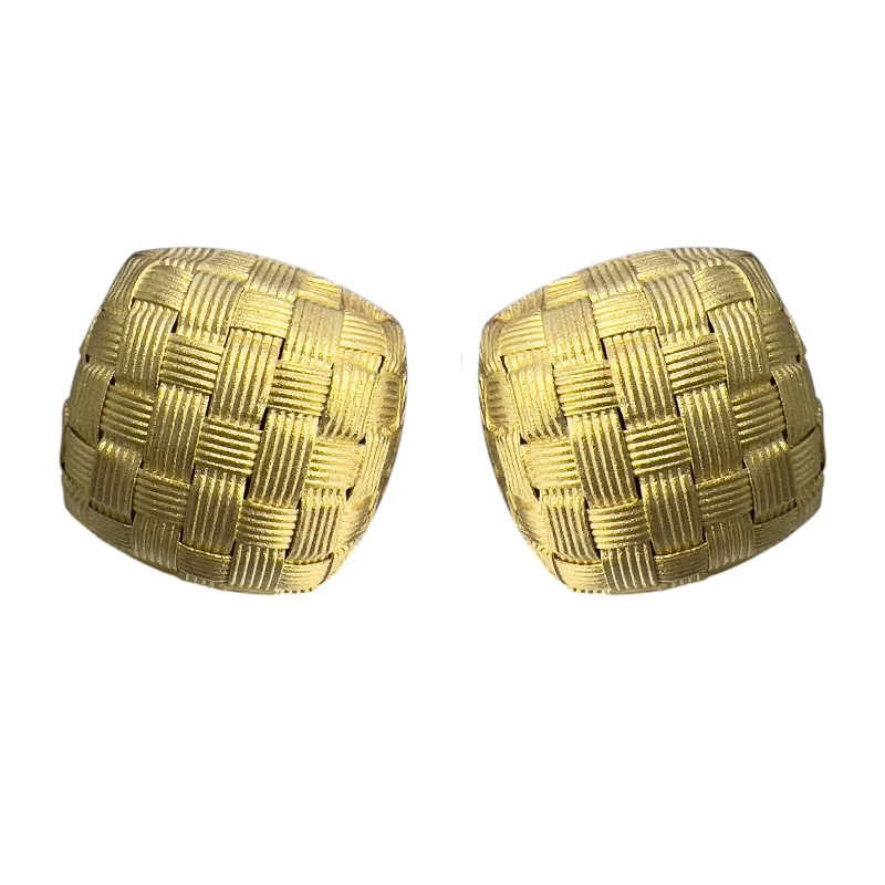 Radiant star earrings-Roberto Coin Appassionata 18k Gold Woven Basket Square Puffed Omegaback Earrings