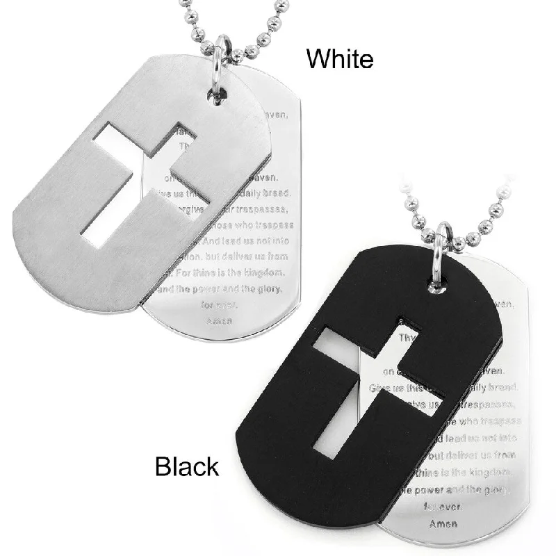 Shiny gold necklaces-Men's Stainless Steel Cross and 'Lord's Prayer' Dog Tag Necklace