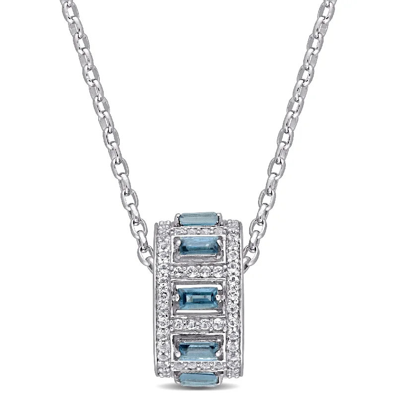 Wave pattern necklaces-Miadora 4 5/8ct TGW Baguette London Blue Topaz White Topaz Necklace Sterling Silver