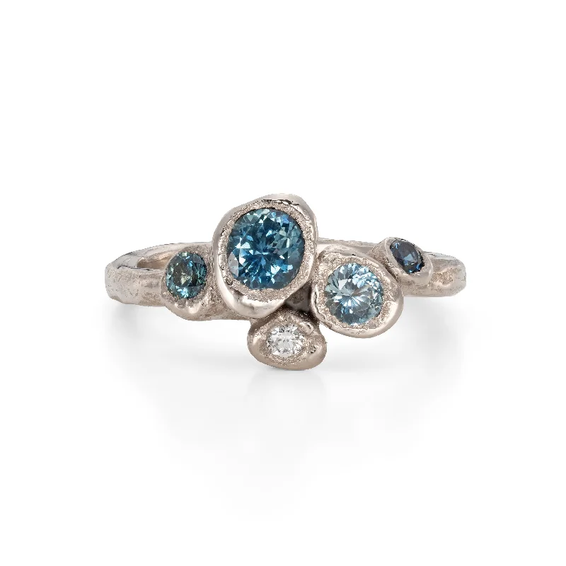 Polished bead engagement rings-Ocean Stone Sapphire Carn Ring