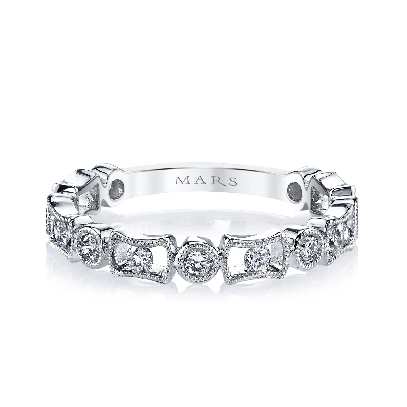 Asymmetrical engagement rings-14K White Gold 0.41ct. Bezel Set Diamond Milgrain Detailing Stackable Fashion Ring