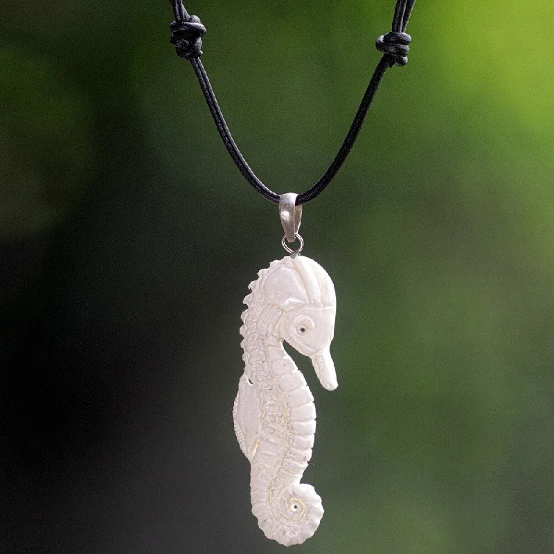 Multi-layer necklaces-Handcrafted Leather 'Timid Sea Horse' Necklace (Indonesia)