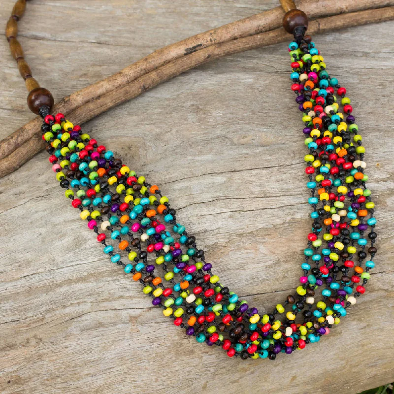 Spiral knot necklaces-Handcrafted Littleleaf Boxwood 'Rainbow Muse' Necklace (Thailand)