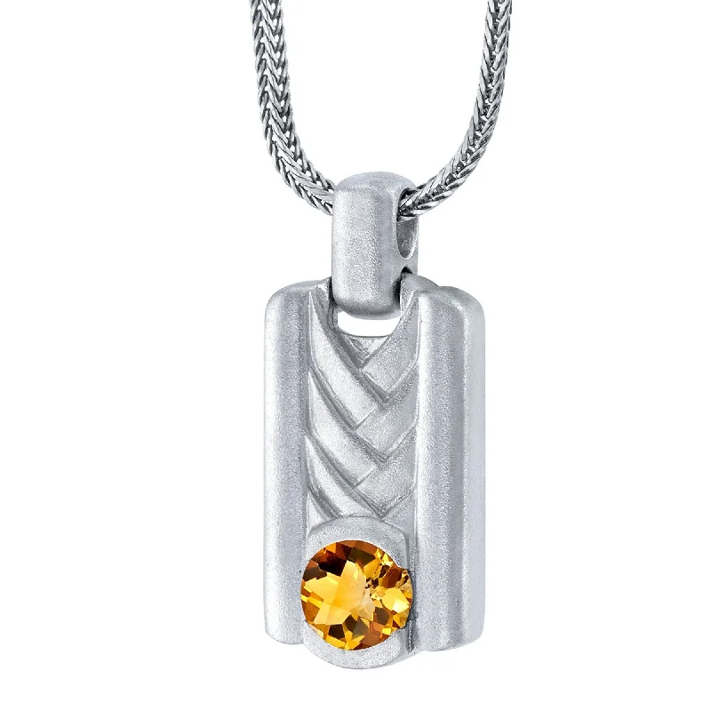 Mystic eye necklaces-Men's Citrine Chevron Pendant Necklace in Sterling Silver, 22"