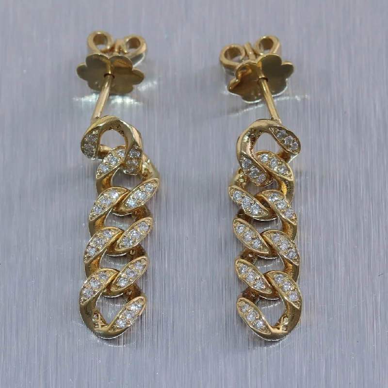 Pure crystal earrings-14k Yellow Gold 0.30ctw Diamond Cuban Link Chain Dangle Stud Earrings