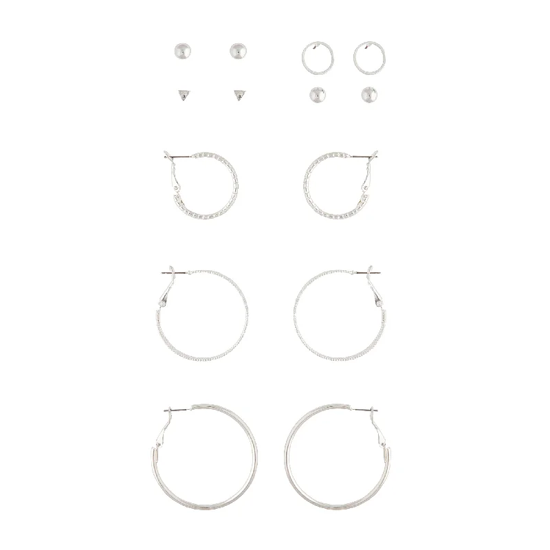 Tiny dot earrings-Silver Diamante Stud Hoop Earring Pack