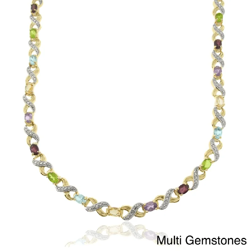 Stellar star necklaces-Dolce Giavonna Two-tone Silver Multi-gemstone and Diamond Accent Oval 'XO' Link Necklace