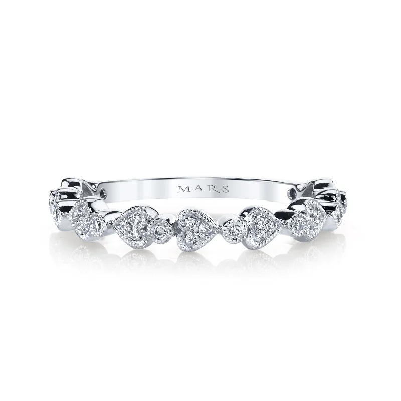 Lily motif engagement rings-14K White Gold 0.11ct. Diamond Heart Shape Accent Stackable Fashion Ring