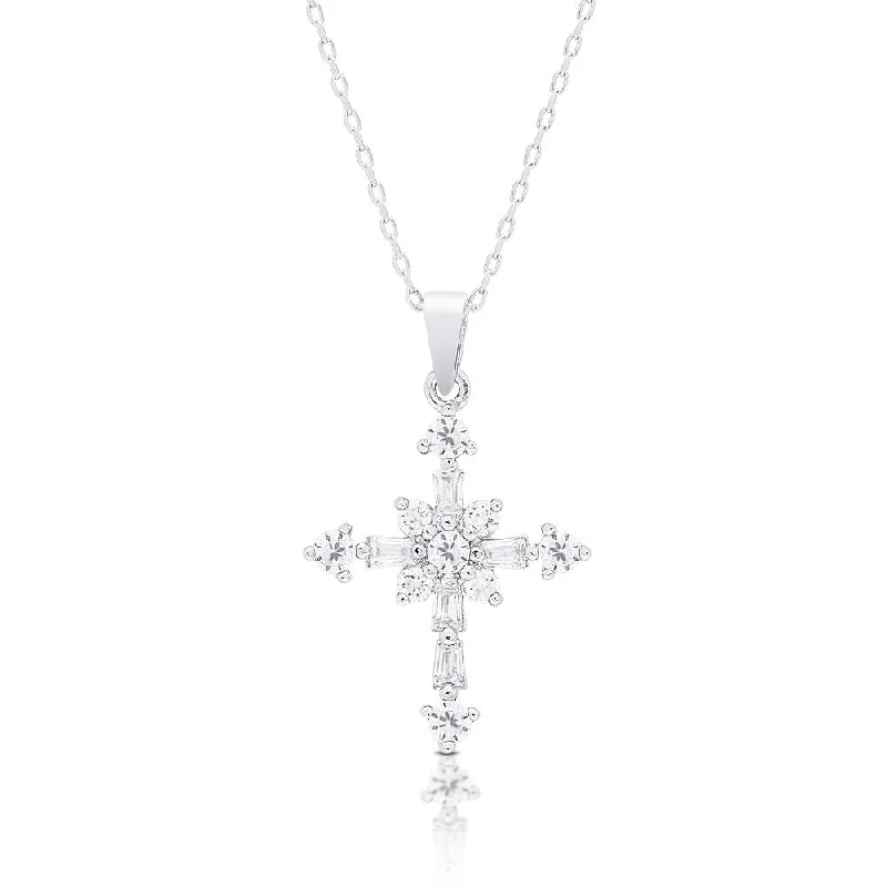 Loop knot necklaces-Dolce Giavonna Silver Overlay Cubic Zirconia Cross Necklace