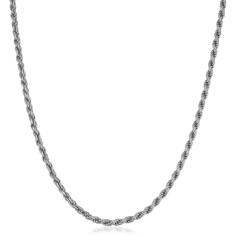 Surf wave necklaces-Fremada Italian Rhodium Plated Sterling Silver Men's 2.8-mm Rope Chain Necklace (18 - 36 inches)