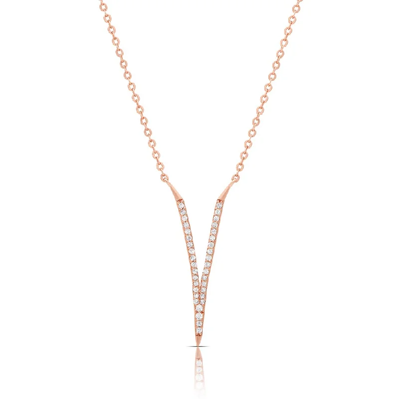 Drape-style necklaces-Samantha Stone Rose Gold Over Silver or Sterling Silver Cubic Zirconia V Necklace