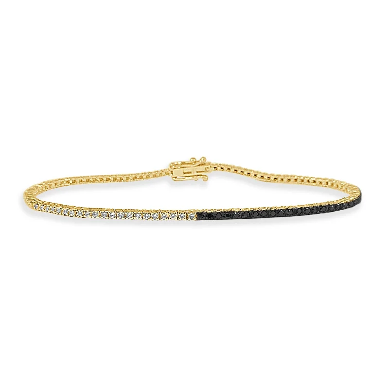 Pure link bangles-Joelle 14K Gold 1.09 ct. TDW Black and White Diamond Tennis Bracelet