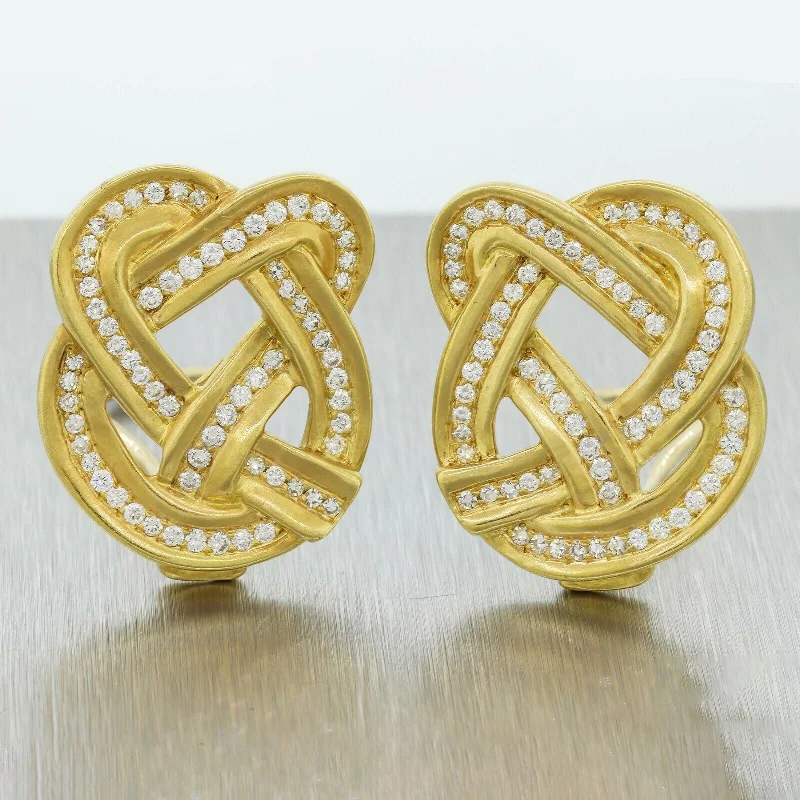 Cosmic glow earrings-Tiffany & Co. Angela Cummings 1.50ctw Diamond Pretzel Earrings - 18k Yellow Gold