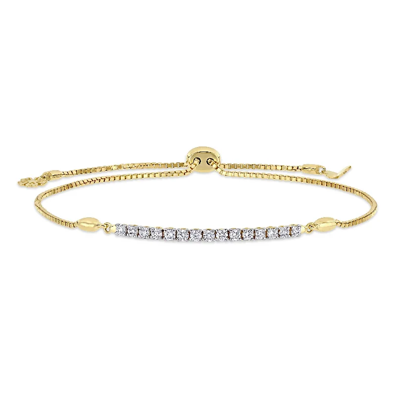 Fine bead bangles-Miadora 14k Yellow Gold 1/3ct TDW Diamond Adjustable Bolo Bar Station Tennis Bracelet