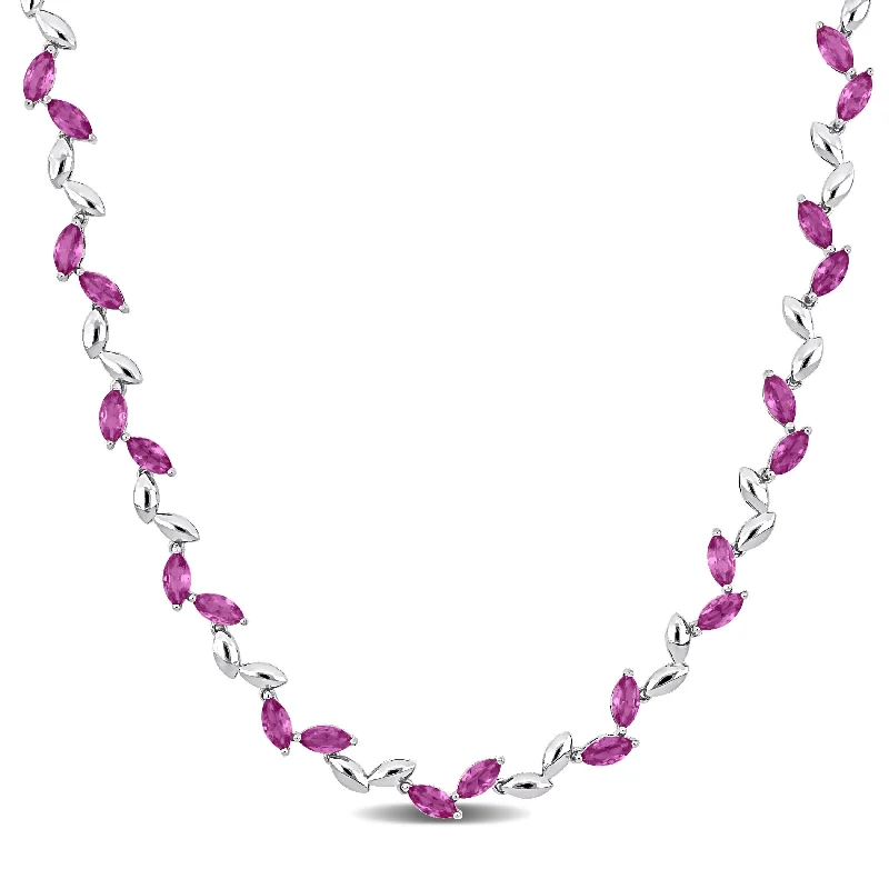 Spiral knot necklaces-Miadora 20 3/8ct TGW Created Pink Sapphire in Sterling Silver Alternate Leaf Necklace-17 in